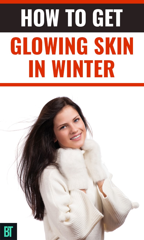 Beautiful Woman wearing gloves in winter with healthy & glowing skin.